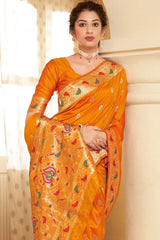 Buy Banarasi Art Silk Saree in Orange Online - Front