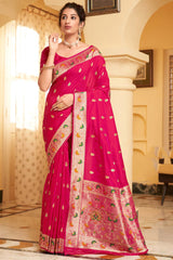 Buy Banarasi Art Silk Saree in Rani Pink Online