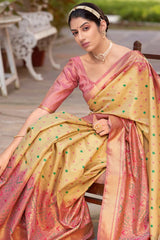 Buy Kanjivaram Art Silk Saree in Beige Online - Front