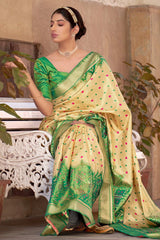 Buy Kanjivaram Art Silk Saree in Cream Online - Zoom In