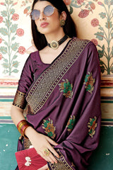 Buy Banarasi Art Silk Saree in Wine Online - Front