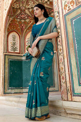 Buy Banarasi Art Silk Saree in Teal Online