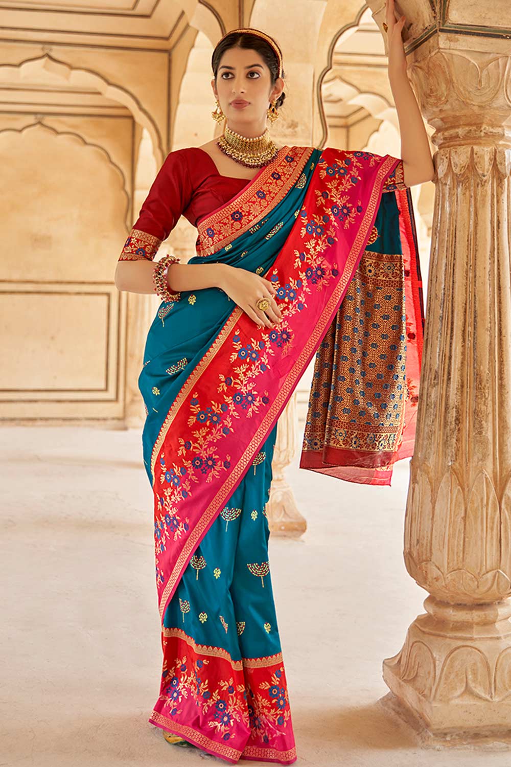 Buy Banarasi Art Silk Saree in Light Blue Online