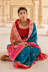 Buy Banarasi Art Silk Saree in Light Blue Online - Front
