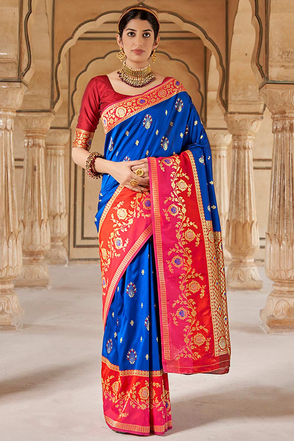 Buy Banarasi Art Silk Saree in Blue Online