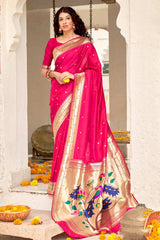Buy Banarasi Art Silk Saree in Rani Pink Online