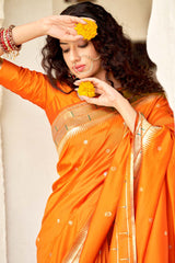 Buy Banarasi Art Silk Saree in Orange Online - Front