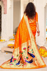 Buy Banarasi Art Silk Saree in Orange Online - Back