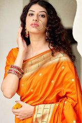 Buy Banarasi Art Silk Saree in Orange Online - Zoom In
