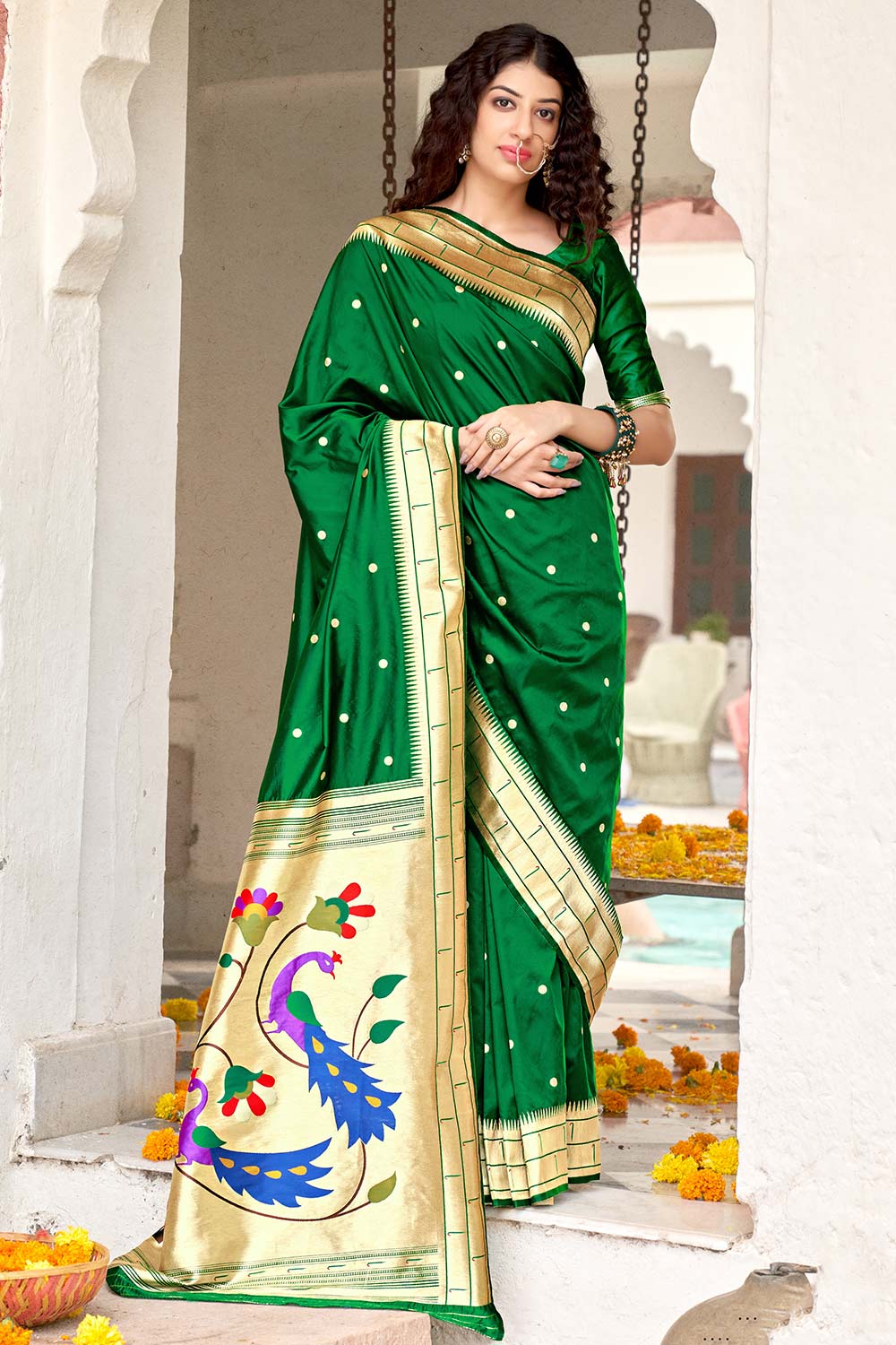 Buy Banarasi Art Silk Saree in  Dark Green Online