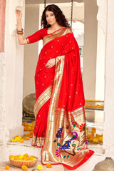 Buy Banarasi Art Silk Saree in Scarlet Red Online