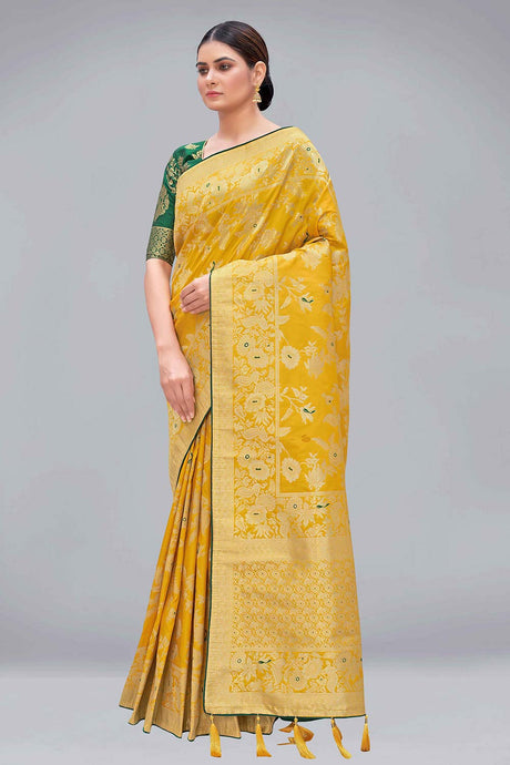 Yellow Banarasi Silk Zari Woven Saree