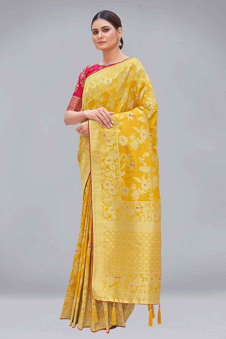 Yellow Art Silk Zari Woven Saree