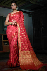 Red Art Silk Zari Saree