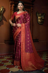 Purple Satin Silk Zari Saree