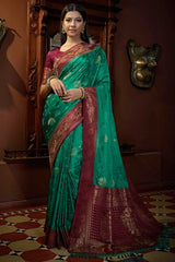 Green Satin Silk Zari Saree