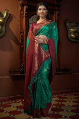 Green Satin Silk Zari Saree