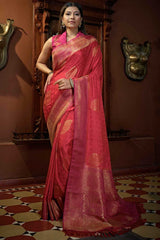 Red Satin Silk Zari Saree