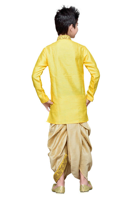 Boys Yellow Silk Resham Thread Embroidered Kurta Pajama Set