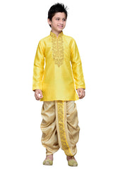 Boys Yellow Silk Resham Thread Embroidered Kurta Pajama Set