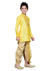 Boys Yellow Silk Resham Thread Embroidered Kurta Pajama Set