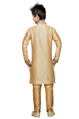 Boys Gold Silk Resham Thread Embroidered Kurta Pajama Set