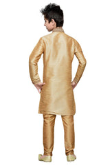 Boys Gold Silk Resham Thread Embroidered Kurta Pajama Set