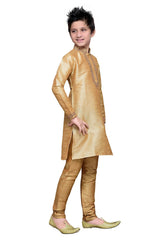 Boys Gold Silk Resham Thread Embroidered Kurta Pajama Set