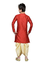 Boys Maroon Silk Resham Thread Embroidered Kurta Pajama Set