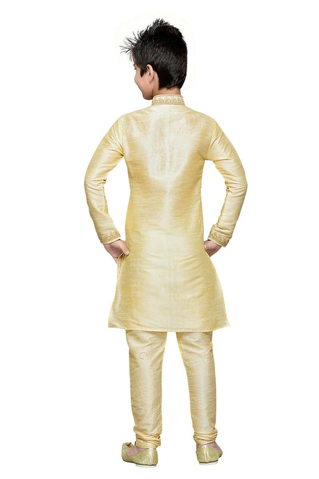 Boys Off White Silk Resham Thread Embroidered Kurta Pajama Set