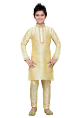 Boys Off White Silk Resham Thread Embroidered Kurta Pajama Set