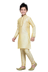 Boys Off White Silk Resham Thread Embroidered Kurta Pajama Set