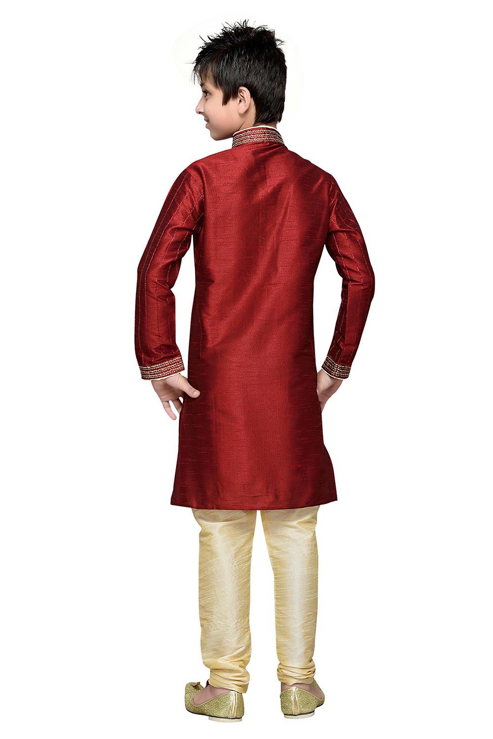 Boys Maroon Silk Resham Thread Embroidered Kurta Pajama Set