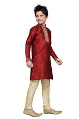 Boys Maroon Silk Resham Thread Embroidered Kurta Pajama Set