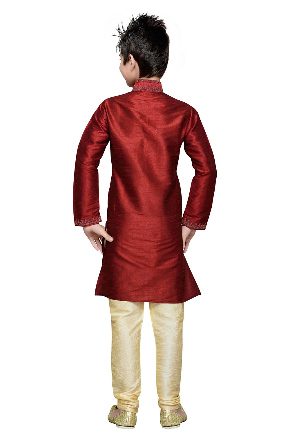 Boys Maroon Silk Resham Thread Embroidered Kurta Pajama Set