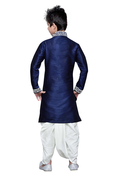 Boys Blue Silk Resham Thread Embroidered Kurta Pajama Set