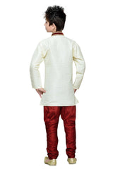 Boys Lemon Silk Neck Embroidered Kurta Pajama Set