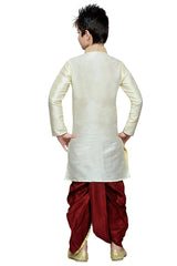 Boys Lemon Silk Neck Embroidered Kurta Pajama Set