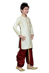 Boys Lemon Silk Neck Embroidered Kurta Pajama Set