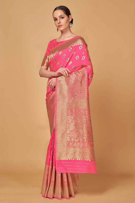 Pink Banarasi Silk Woven Saree