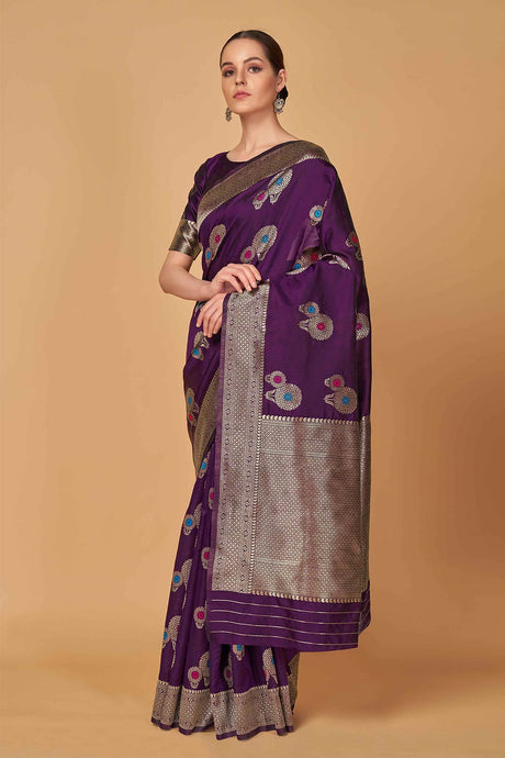 Purple Banarasi Silk Woven Saree