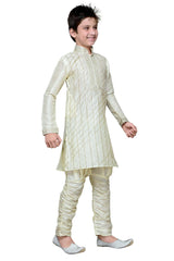 Boys Lemon Silk Resham Thread Embroidered Kurta Pajama Set