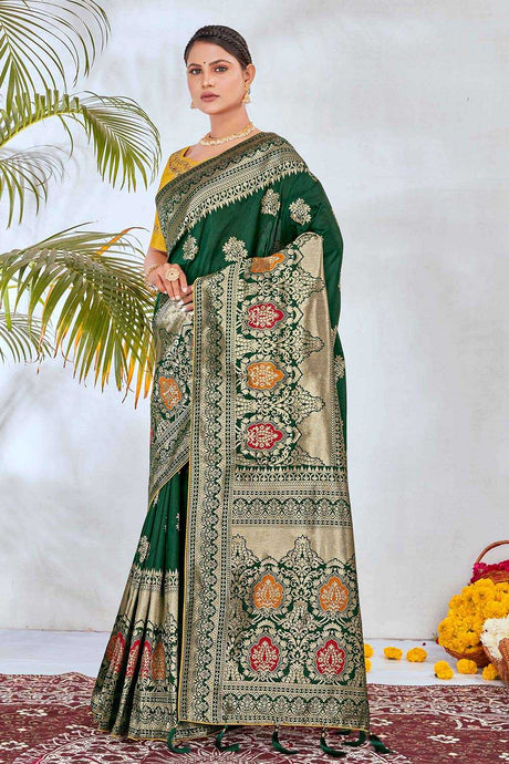 Dark Green Art Silk Zari Woven Festive Wear Saree