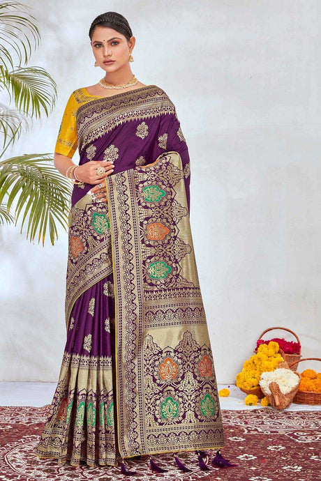 Purple Festive Wear Banarasi Silk Zari Woven Saree