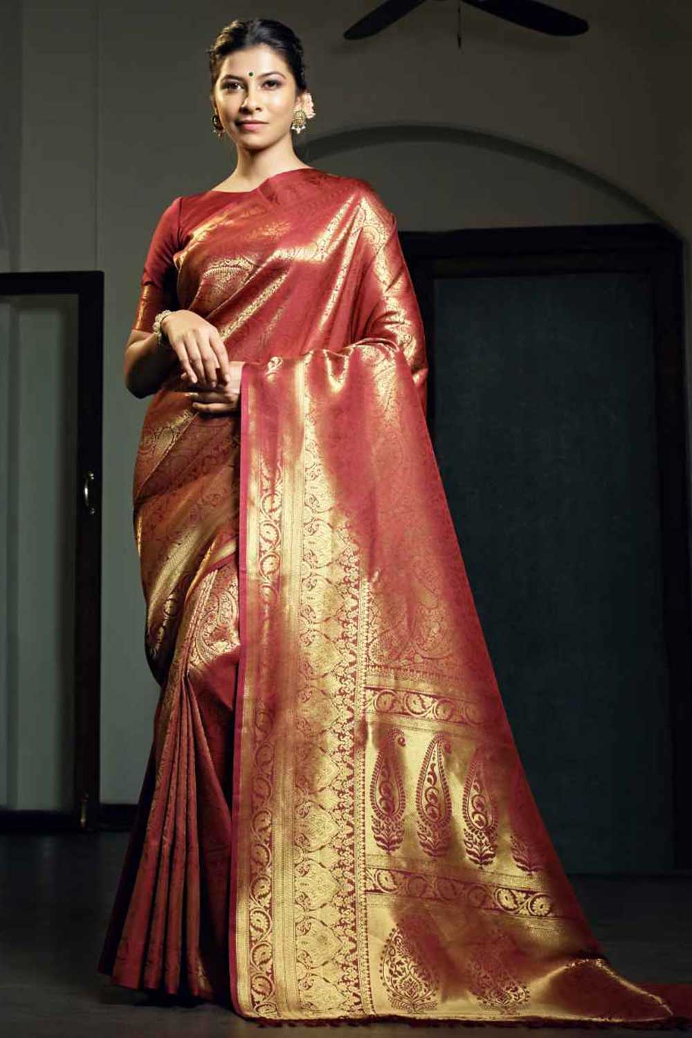 Maroon Art Silk Zari Saree