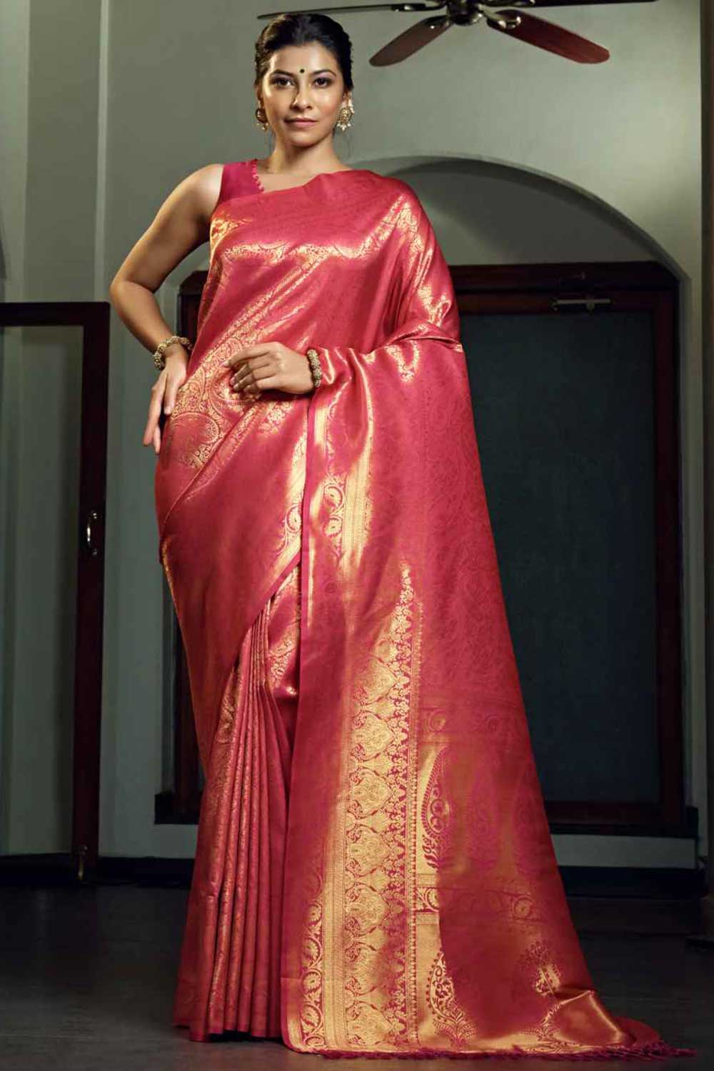 Pink Art Silk Zari Saree