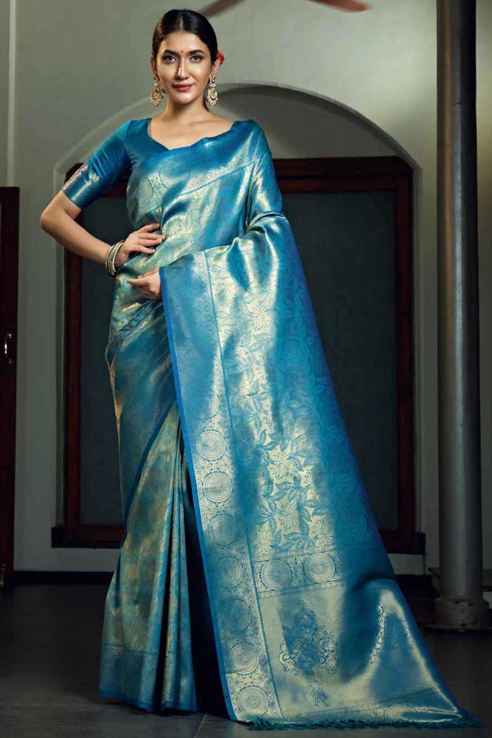 Blue Art Silk Zari Saree