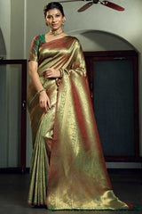 Olive Green Art Silk Zari Saree