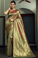 Olive Green Art Silk Zari Saree