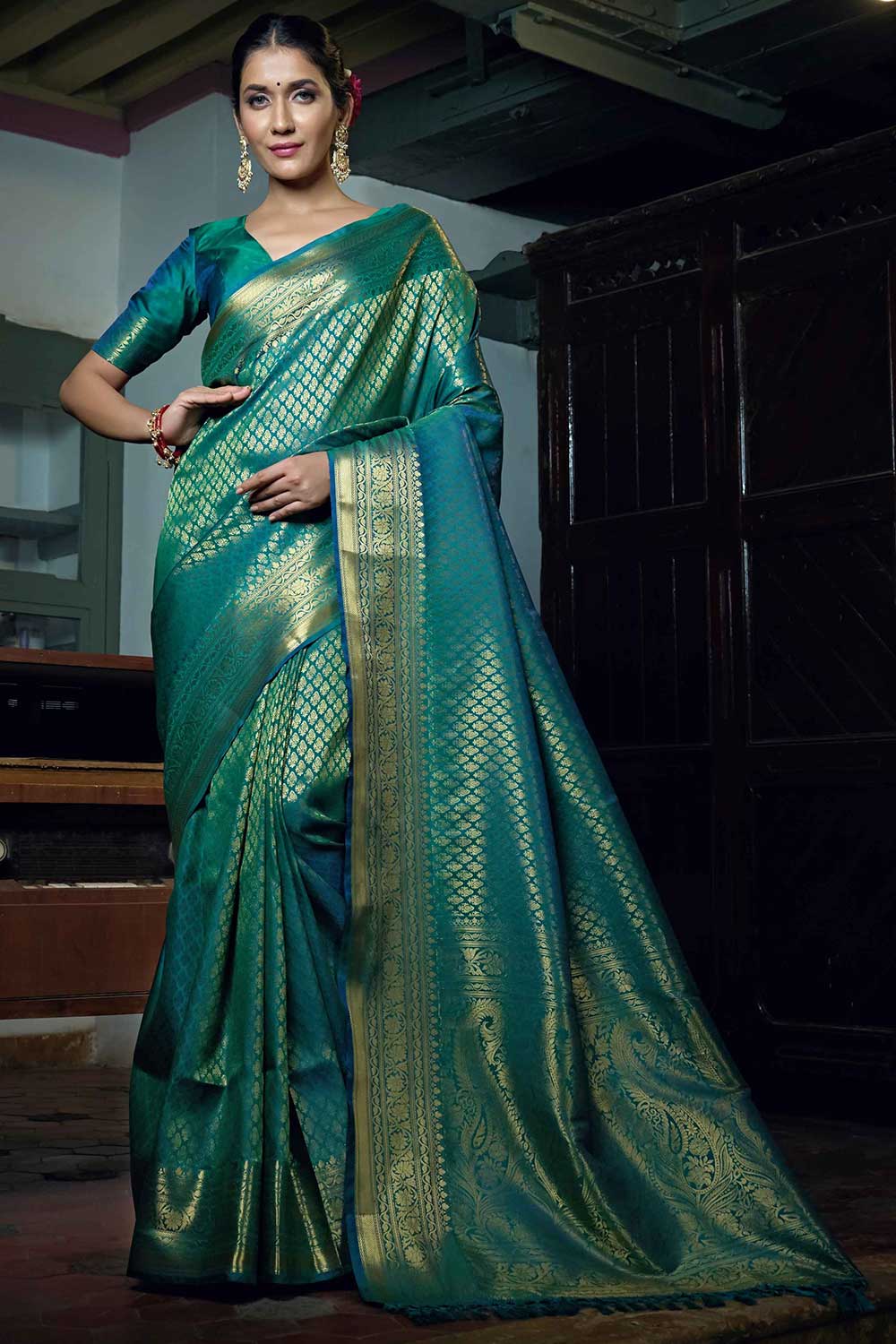 Teal Green Art Silk Zari Saree